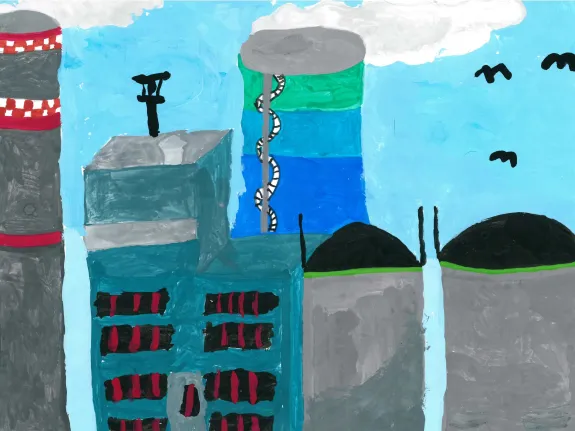 Kinderbild gemalt mit dem Kraftwerk in Schwerin Süd