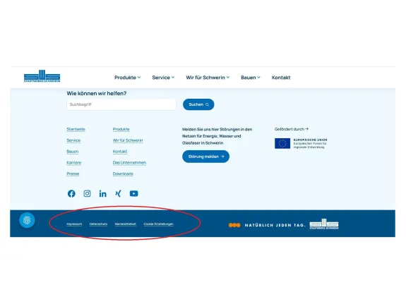 Unterer Abschnitt vom Fußbereich der Internetseite