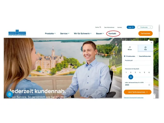 Kopfbereich der Stadtwerke Internetseite