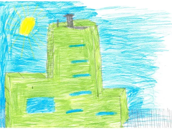 Kinderzeichnung von einem grünen Kraftwerke