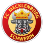 Gekrönter Mecklenburger Wappenstier umrundet von rotem Kreis mit der Aufschrift FC Mecklenburg Schwerin