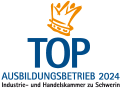 Logo TOP Ausbildungsbetrieb 2024 - blauer Schriftzug mit oranger Krone