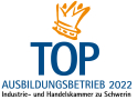 Logo TOP Ausbildungsbetrieb 2022 - blauer Schriftzug mit oranger Krone