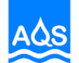 blaues AQS-Logo mit weißer Schrift.