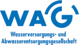 Logo der WAG mit blauer Schrift.