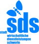 Über den blauen Buchstaben "sds" fliegt ein blauer Schmetterling als Piktogramm. Darunter steht die vollständige Firmierung.
