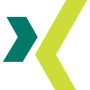 Logo Xing: Ein abstraktes X aus zwei gekrümmten Linien. Die linke Linie ist dunkelgrün, die rechte hellgrün. 