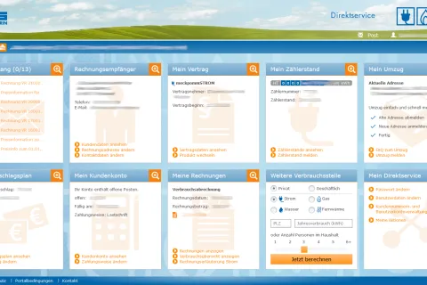 Die Dashboard-Ansicht des Stadtwerke-Kundenportals.