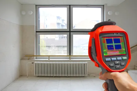 Thermografiekamera macht Aufnahme von einem Fenster
