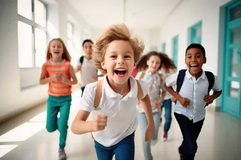 Kinder laufen in der Schule