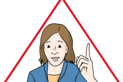 Eine Person hebt den Zeigefinger. Um sie herum ist ein rotes Warndreieck.