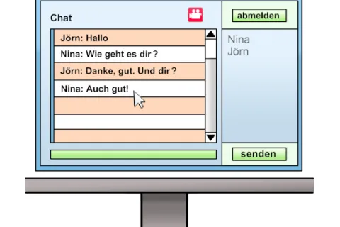 Auf dem Bildschirm vom Computer ist ein Chat geöffnet.