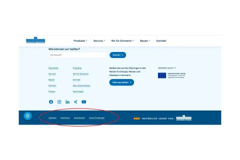 Unterer Abschnitt vom Fußbereich der Internetseite