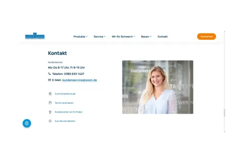 Kontaktbereich der Stadtwerke Intenetseite