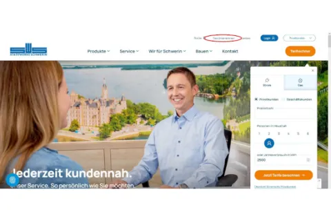 Kopfbereich der Internetseite mit rot markiertem Link Das Unternehmen