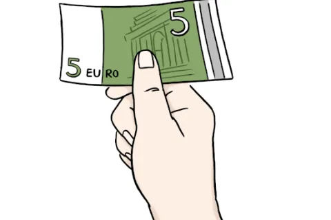 Eine Hand überreicht einen Geldschein