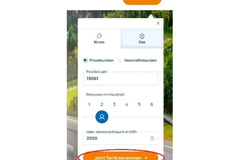 Tarifrechner mit rot markiertem Tarife berechnen Button