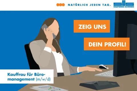 Postkarte Kaufmann für Büromanagement (m/w/d) bei den Stadtwerken Schwerin