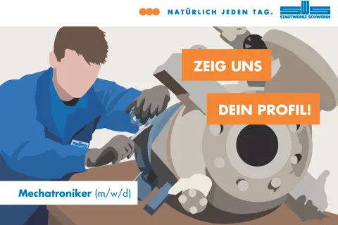 Postkarte Mechatroniker (m/w/d) bei den Stadtwerken Schwerin