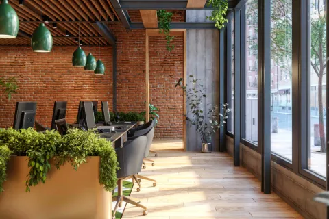 Ein ausgeleuchtetes modernes Büro.