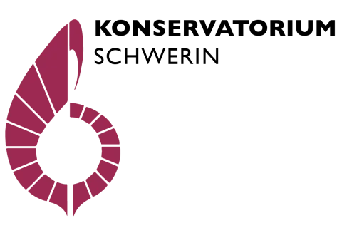 stilisierter Notenschlüssel in Rot mit Schriftzug