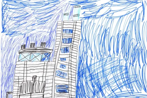 Kinderzeichnung von einem Kraftwerk