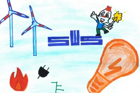 Kinderzeichnung mit dem Logo der Stadtwerke Schwerin