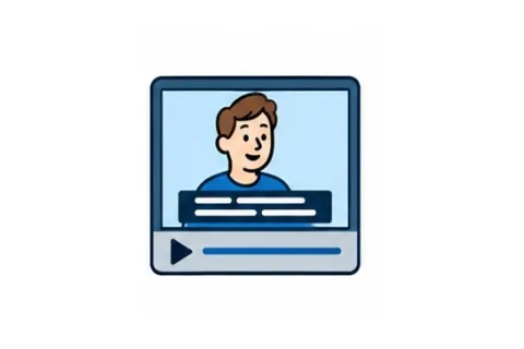 Ein Video-Bildschirm mit Text unter einer sprechenden Person.