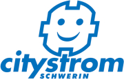 citystrom Logo: Blauer Smiley in Form eine Strom-Steckdose
