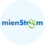 mienStroom-Logo: blauer Schriftzug mit grünem Smiley