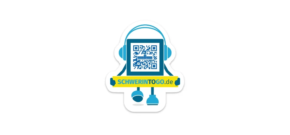 Blaues Strichmännchen hält QR-Code in den Händen.