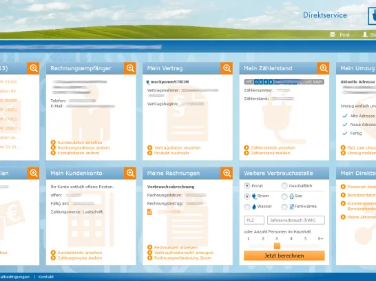 Die Dashboard-Ansicht des Stadtwerke-Kundenportals.