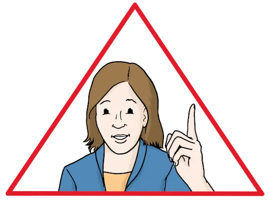 Eine Person hebt den Zeigefinger. Um sie herum ist ein rotes Warndreieck.