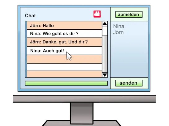 Auf dem Bildschirm vom Computer ist ein Chat geöffnet.