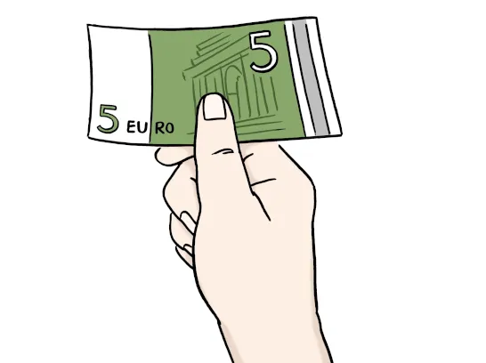 Eine Hand überreicht einen Geldschein