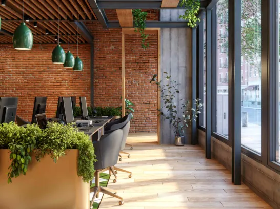 Ein ausgeleuchtetes modernes Büro.