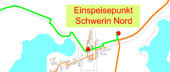 Kartenausschnitt von Schwerin mit Kennzeichnung der Einspeisepunkte, Copyright: NGS
