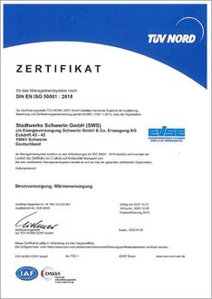 Zertifikat zum Energiemanagemntsystem, Copyright: TÜV Nord