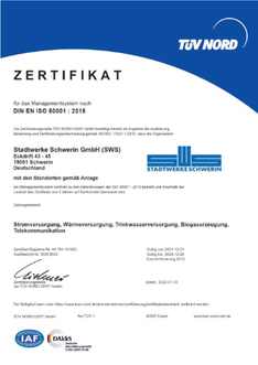 Zertifikat Energiemanagement, Copyright: SWS